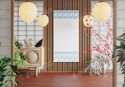Preview: 3D illustration mockup frame in japanese style room