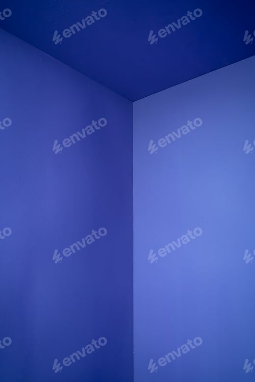 Preview: Minimal background mockup for product presentation. Corner of room delicate blue color