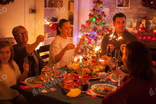 Preview: Big happy family singing at christmas celebration