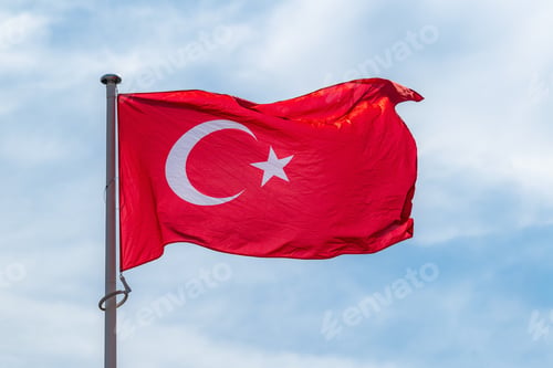 Preview: The national flag of Serbia waving in the blue sky