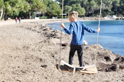 Preview: Boy playing on a swing on a beach
