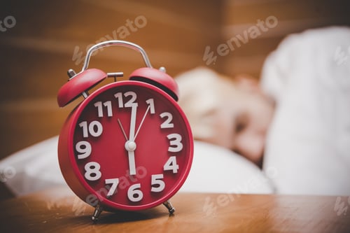 Preview: Red alarm clock in the morning, wake up time to go work.