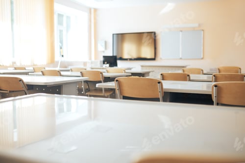 Preview: Empty school class during school holidays, back to school, children education