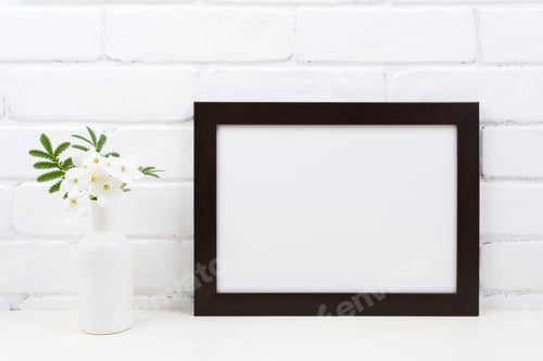 Preview: Black brown landscape frame mockup with Tobacco flowers