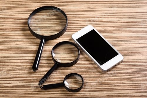 Preview: Mobile smartphone, magnifier. Top view.