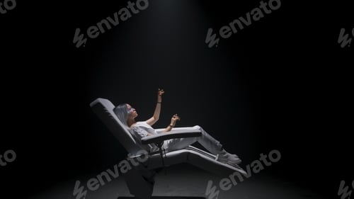 Preview: Smart glasses teen playing invisible interface. Sensors gamer touching metaverse