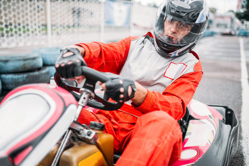 Preview: Karting race, go cart driver in helmet