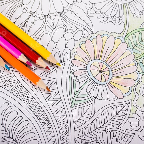 Preview: Multi-colored pencils and coloring book for adults