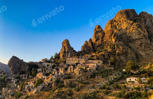 Preview: Abandoned village of Pentadattilo surrounded by high rocks, Calabria, Italy