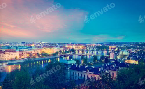 Preview: Panoramic view of Prague bridges over Vltava river