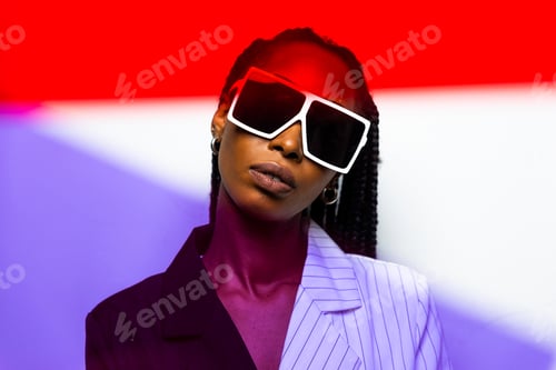 Preview: Beautiful afro woman with pigtails and stylish clothes