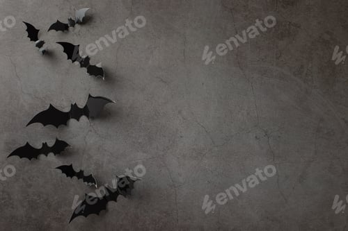 Preview: Craft your Halloween wishes with this top view setup: themed decor, creepy bats on textured