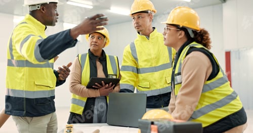 Preview: Engineering manager, teamwork and planning for warehouse development, construction site or building