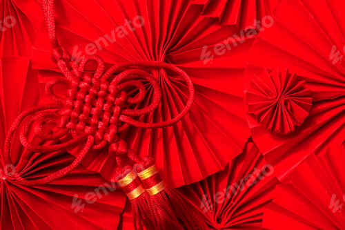 Preview: Chinese New Year .Decor pattern fan on red background. Red paper fans .Lunar New Year banner templa