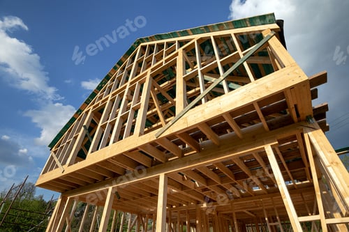 Preview: Residential home construction, frame wooden house outdoor