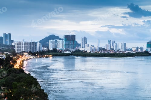Preview: Gurney Drive, Penang popular tourism destination during dusk hou