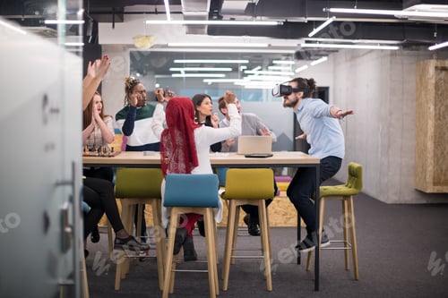 Preview: Young Multiethnic Business team using virtual reality headset
