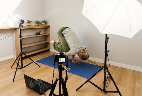 Preview: Online yoga practice, webinar e-learning at home, teacher doing video conferencing, distant training