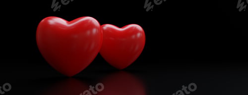 Preview: Red color heart on empty black background. Copy space, banner. 3d render