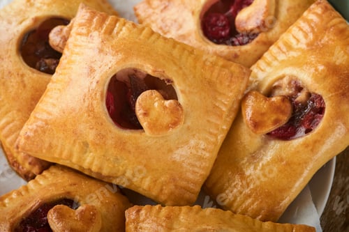 Preview: Valentines day heart shaped Hand pies. Mini puff pastry or hand pies stuffed with apple and sprinkle