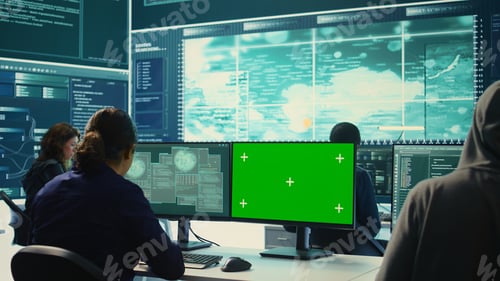 Preview: Hacking specialist works with an isolated chroma key display