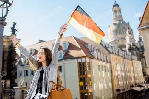 Preview: Woman traveling in Dresden city, Germany