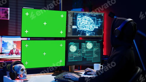 Preview: Hacker listening music while using isolated screen PC and AI to steal data