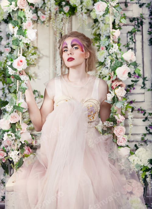 Preview: Model beautiful woman with perfect butterfly make up and hairstyle