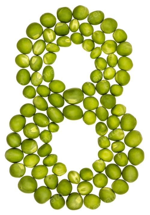 Preview: Arabic numeral 8, eight, from green peas, isolated on white background