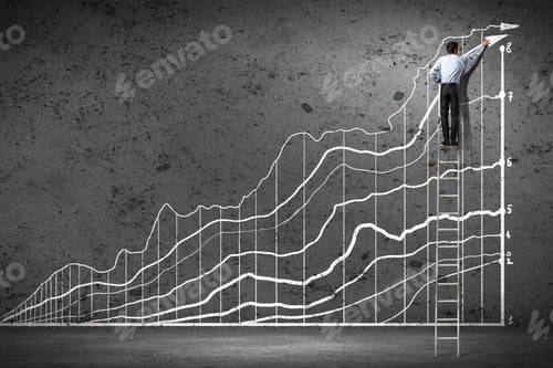 Preview: Back View Image Of Businessman Drawing Graphics On Wall