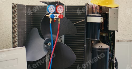 Preview: Close up of refrigerant manifold meters