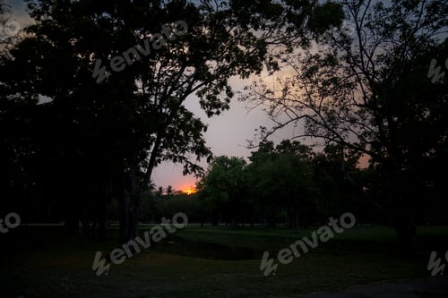 Preview: Sunset at Wat Mahatat in Sukhothai. A UNESCO world heritage site in Thailand