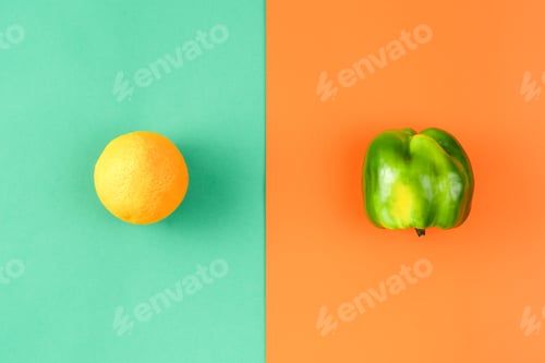 Preview: Creative layout made of orange and pepper. Food concept. Fresh grocery