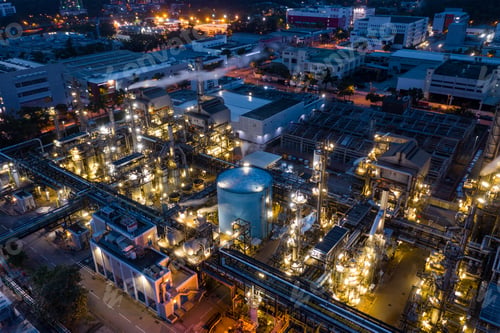 Preview: Tai Po, Hong Kong 20 May 2019: Top view of industrial factory in Hong Kong at night