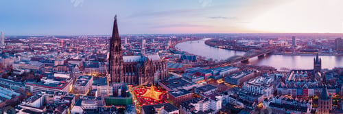 Vista previa: Cologne Germany Christmas market, aerial drone view over Cologne rhine river Germany Cathedral