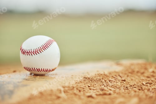 Preview: Baseball closeup, field and sports training outdoors for fitness, sport health and competition game