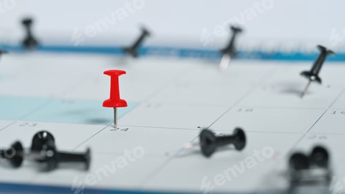 Preview: Calendar with a red push pin marking the 24th, symbolizing scheduling and reminders