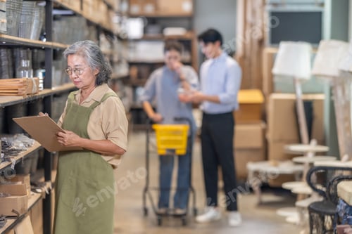 Preview: Senior Female Ceramic Owner Assists Couple in Family Run Warehouse