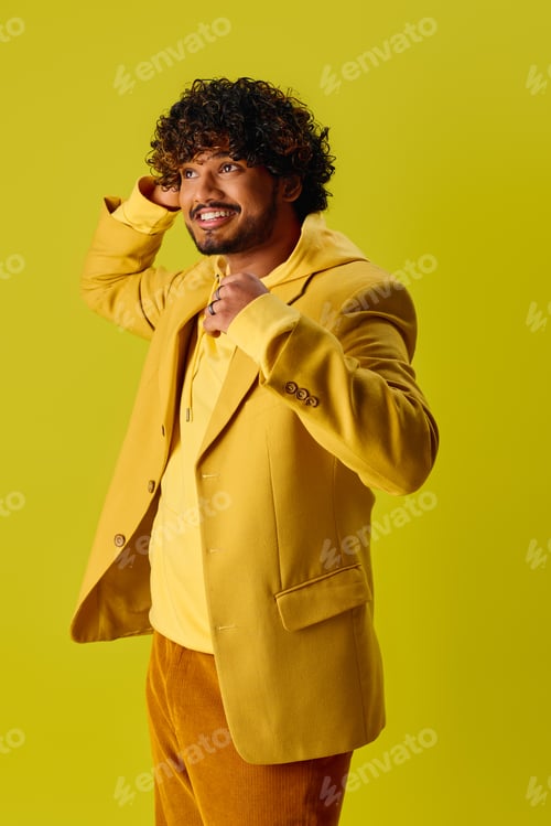 Preview: Vibrant Young Man in Yellow and Brown