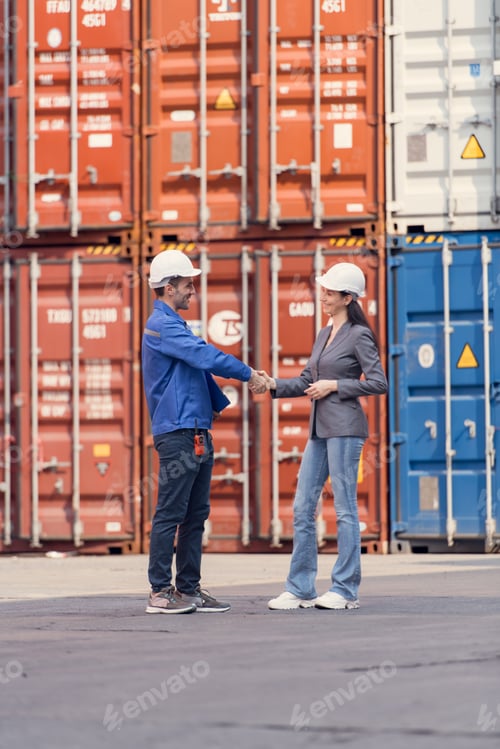 Preview: Container manufacturing manager and businesswomen survey the area to plan the storage