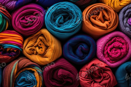 Preview: Selection of colourful textile stacked on top of each other