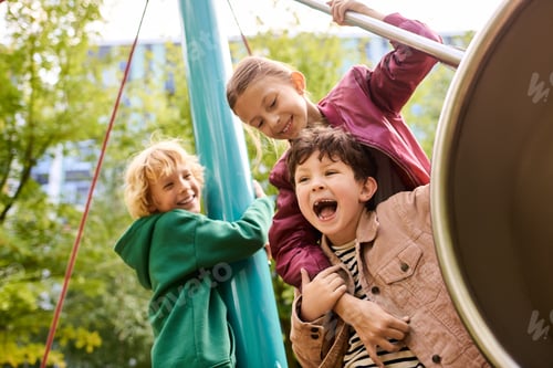 Preview: Joyful autumn laughter echoes in a park as children play on a sunny day