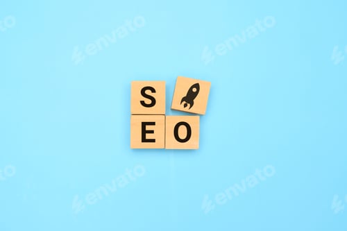 Preview: SEO text on wooden cube, Search engine optimization ranking, SEO