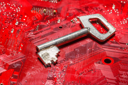 Preview: Close up of key on computer circuit board