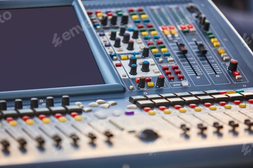 Preview: Professional audio mixer console detail. Sound equipment. Live event