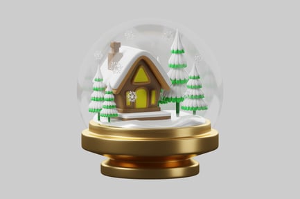 Preview: Winter cottage snow globe scene