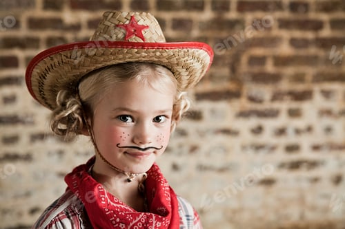 Preview: Little cowgirl with charming smile all dressed up for fun