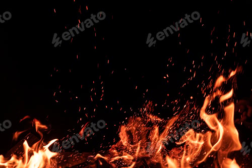 Preview: Campfire flame isolated on black background