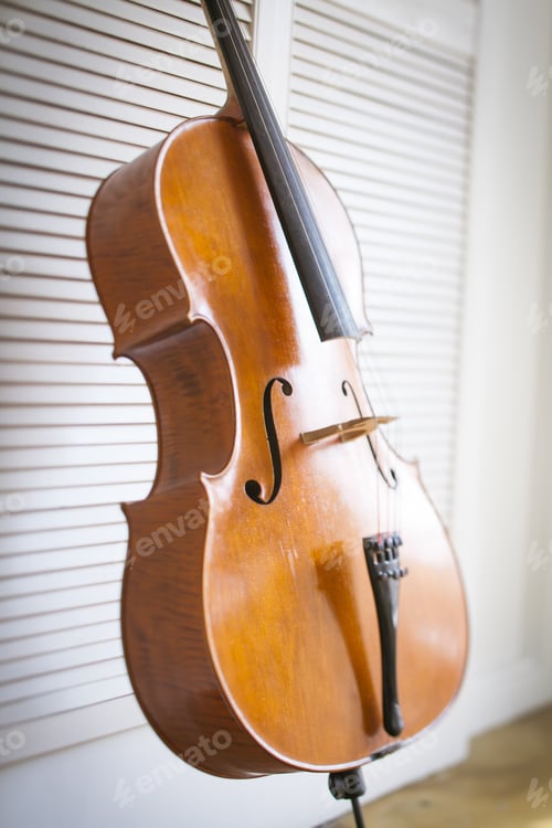 Preview: cello on white wooden background