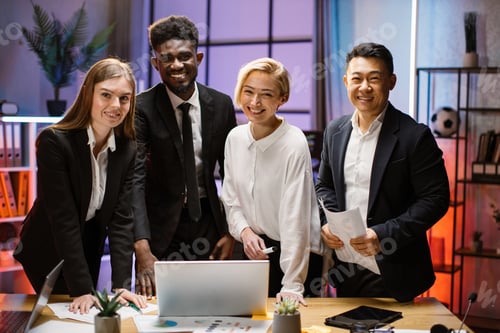 Preview: Multiracial business people together at the evening meeting.